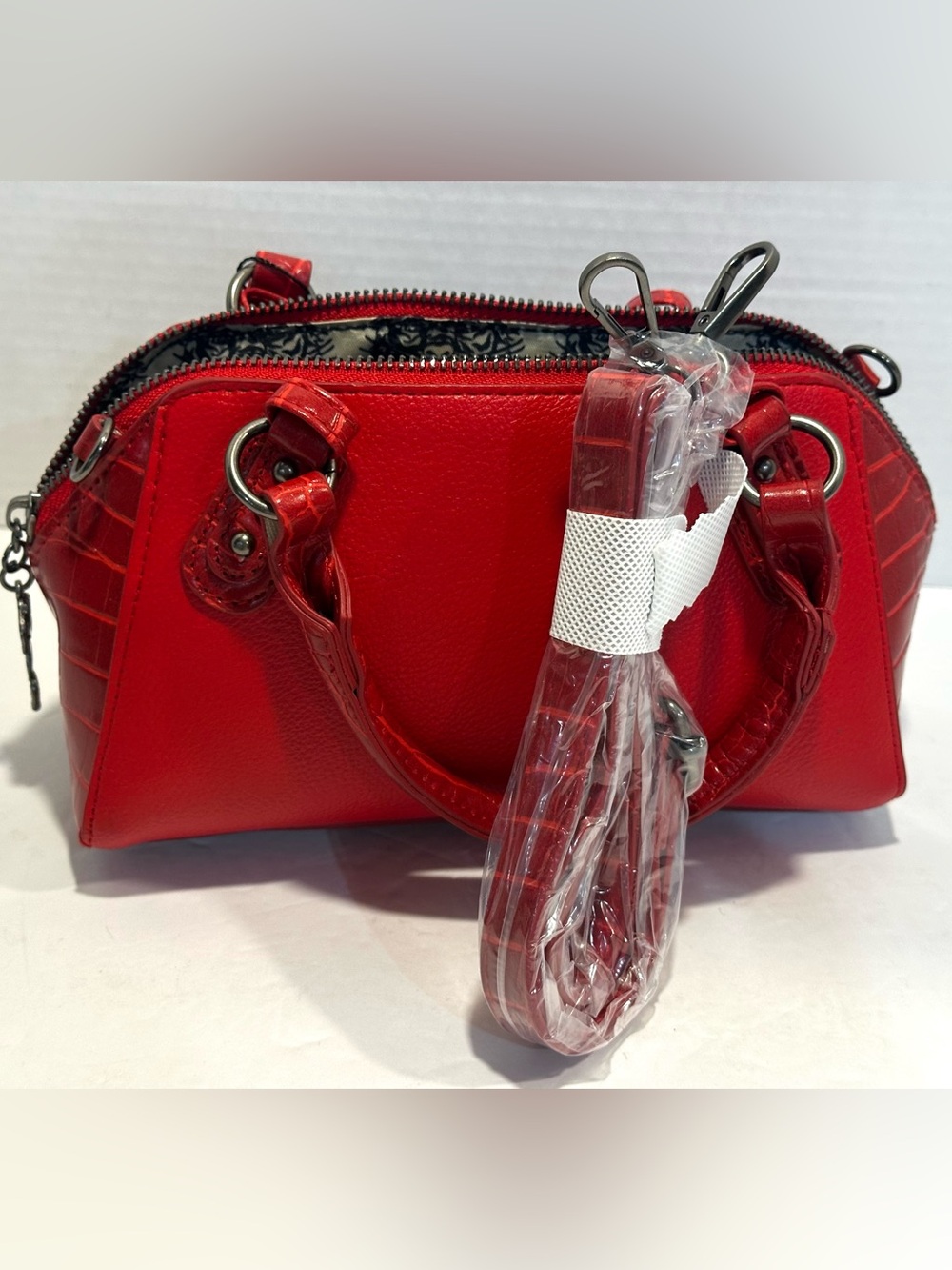 Ed Hardy Red  Satchel Handbag with Charm Accents - Picture 13 of 13